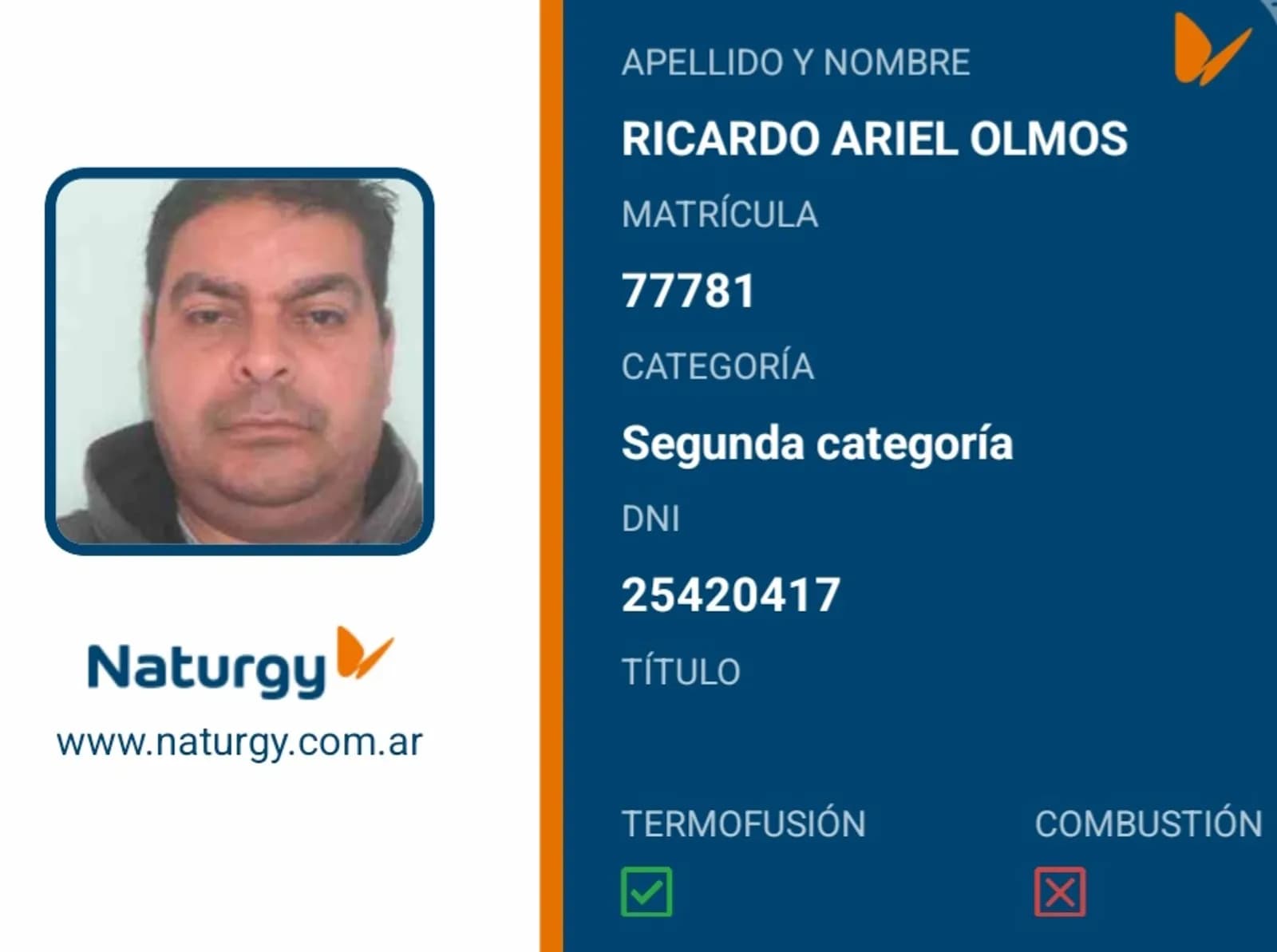 Certificado de Ricardo ariel: Credencial gasista
