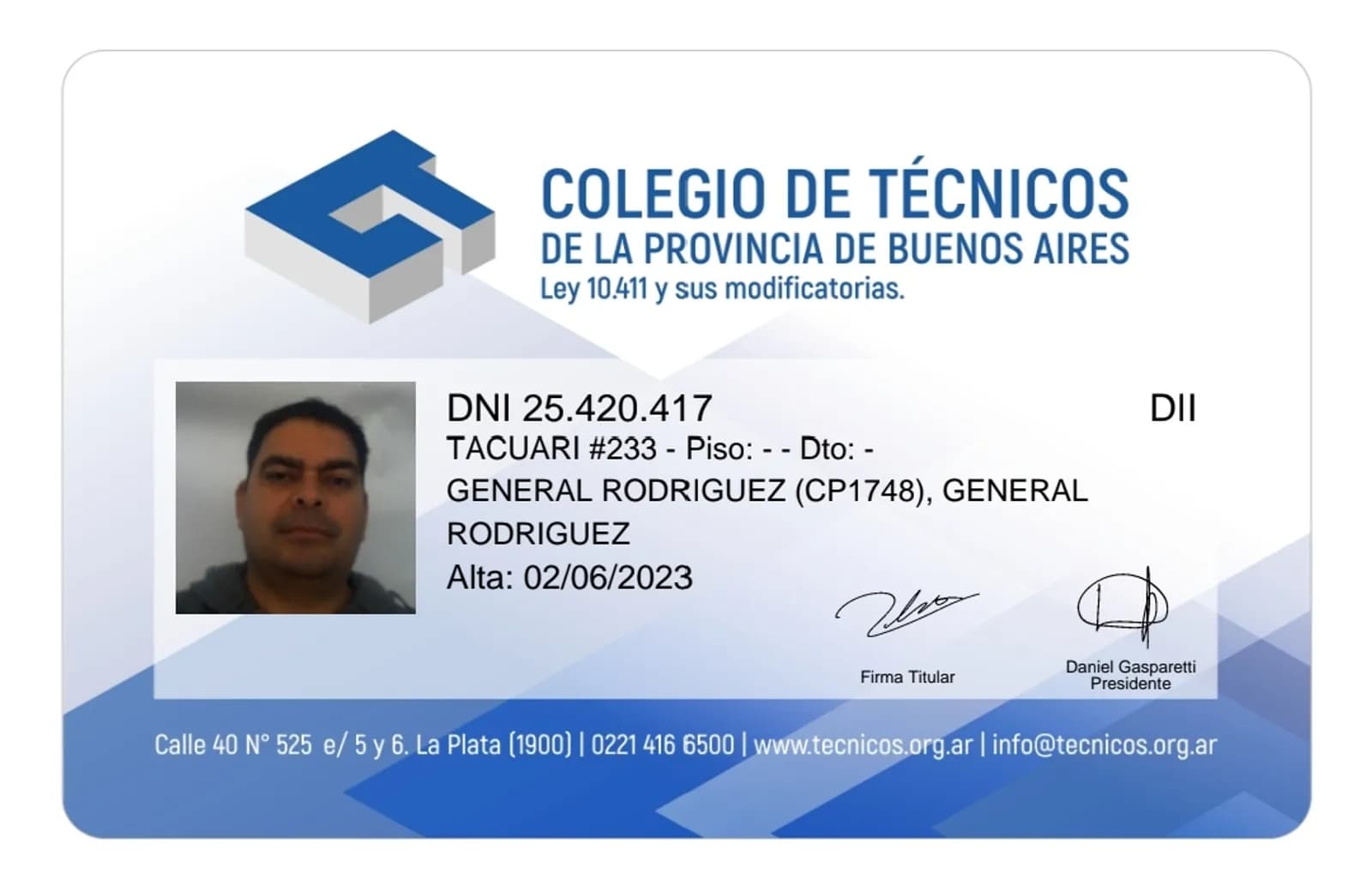 Certificado de Ricardo ariel: Credencial electricista
